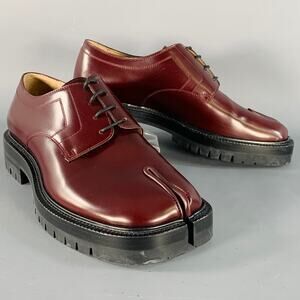 MAISON MARGIELA Size 10 Burgundy Leather Tabi Lug Sole Lace-up Derby Shoes